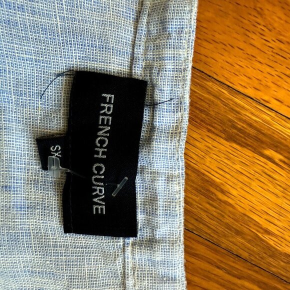 French Curve Linen Tunic Shirt Blue Lightweight Blouse Top - Picture 10 of 13